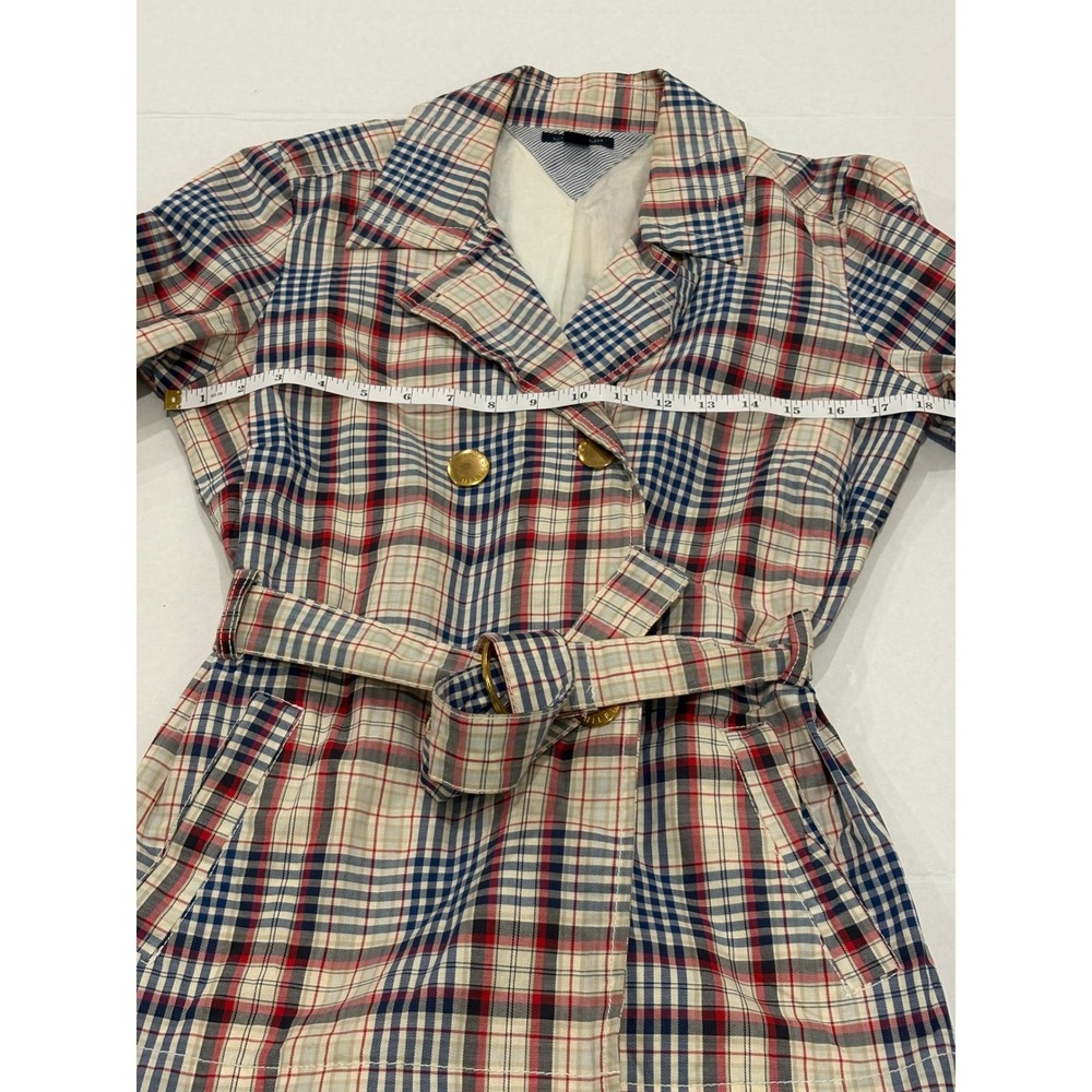 Tommy Hilfiger Womens Plaid Belted Blazer Red White Blue Double Breasted Medium - Picture 4 of 6